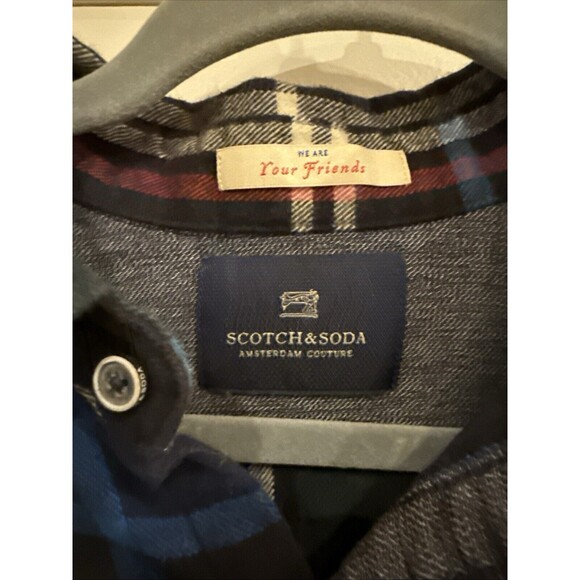 Scotch & Soda Mens Medium Blue Green Plaid Flannel Button Down LS Shirt - Picture 3 of 8